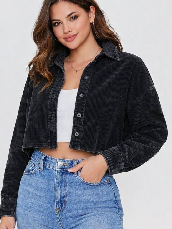 Forever 21 Tops - Forever 21 Size Large Corduroy Cropped Button-Up Shirt Jacket Shacket NWOT